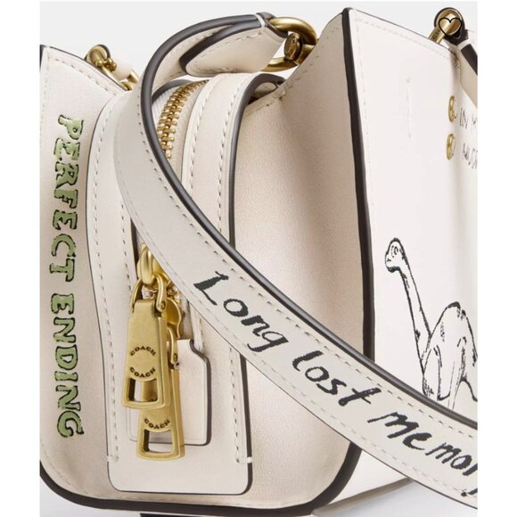 NEW!! Coach Rogue 25 Tote Bag With Dinosaur & Lucky Drawings In Chalk White Leat - Picture 6 of 11